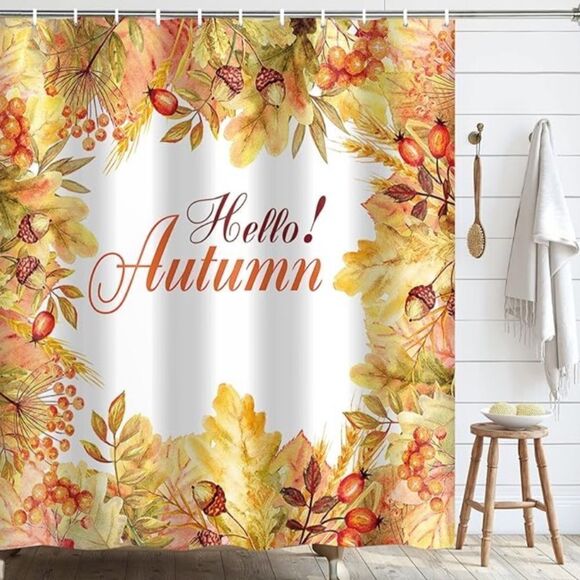 Generleo Autumn Shower Curtain Fall Maple Leaves Shower Curtain Watercolor - Picture 1 of 1